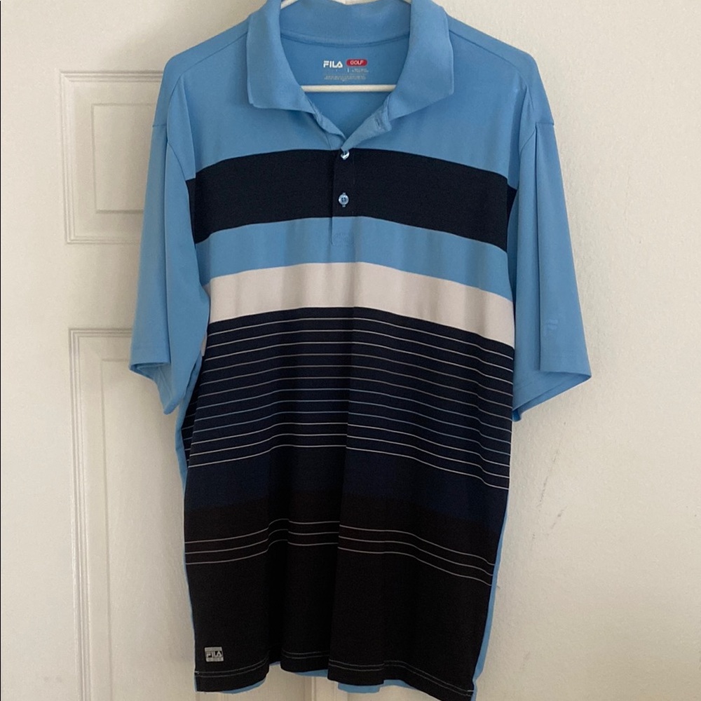 Fila Blue and Black Color Block Polo Golf Shirt